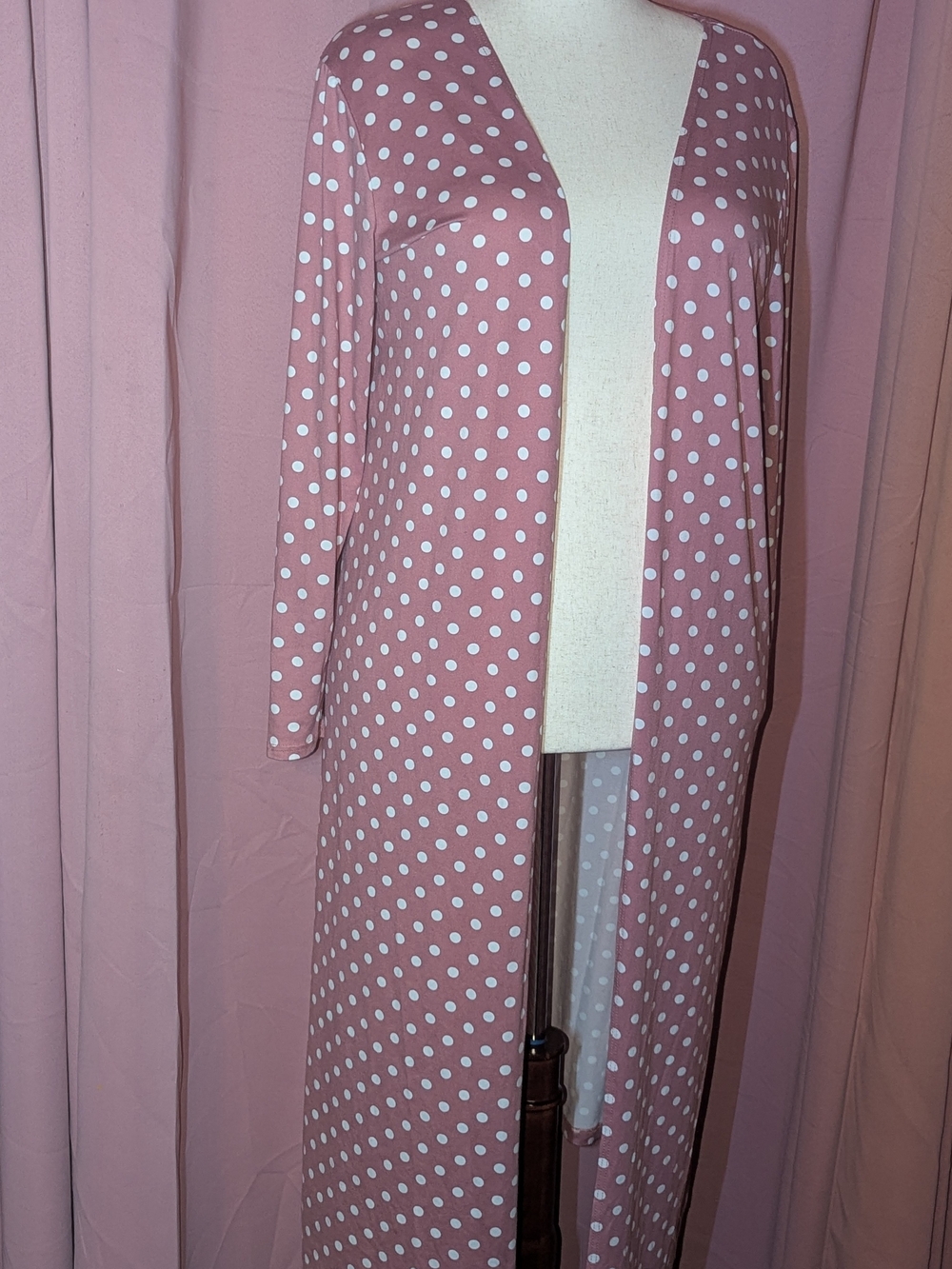 STORY TELLER Soft Polka Dot Long Open Cardigan 1x